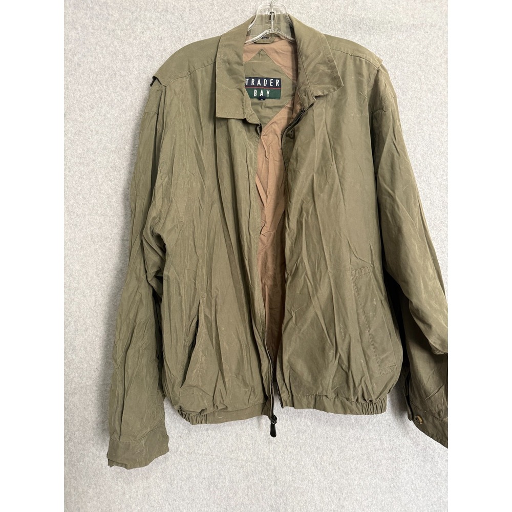 Trader Bay Windbreaker Bomber Jacket Men's XL Olive Green Full Zip Vintage‎ 90s